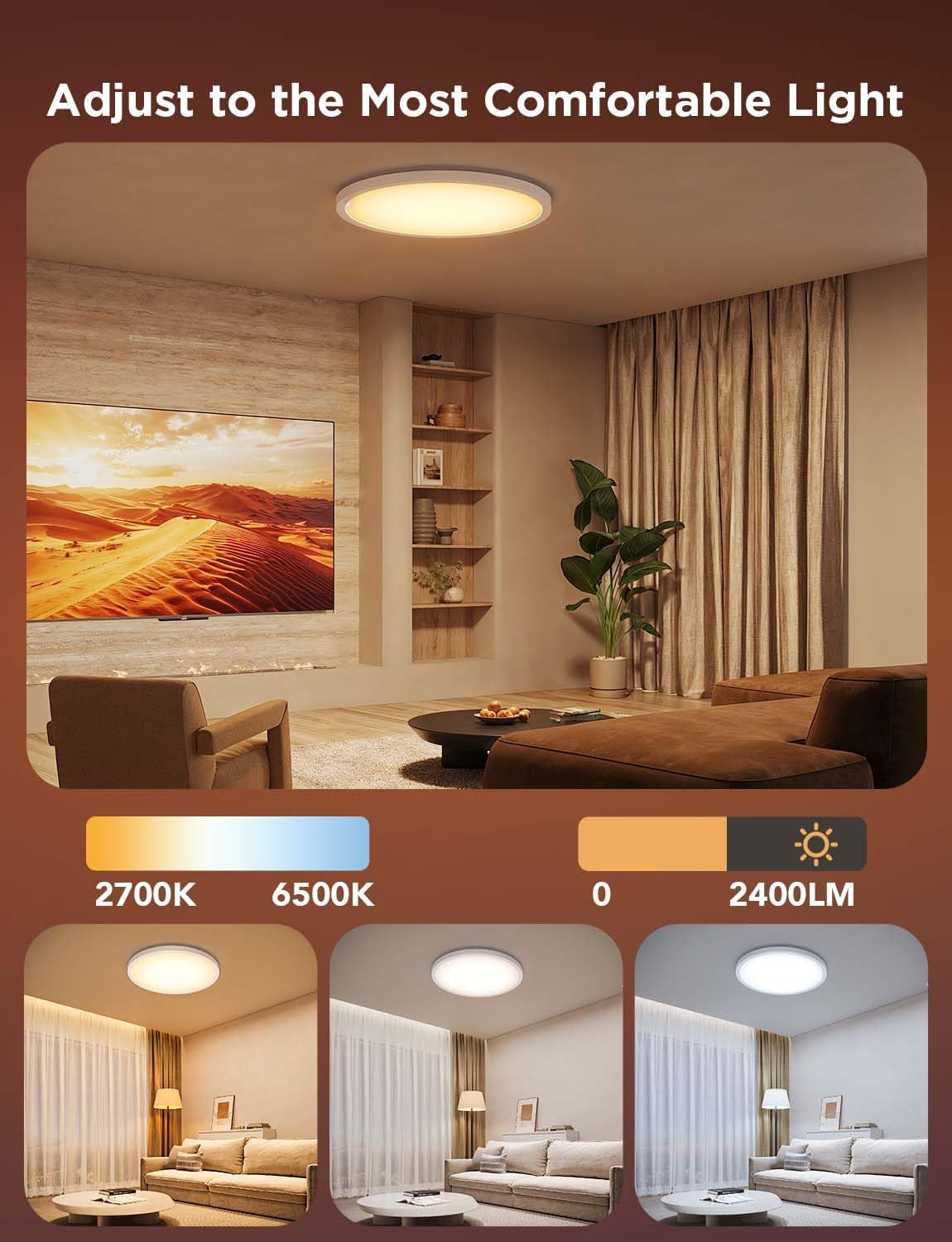 RGBIC LED Smart Ceiling Light 2400LM Flush