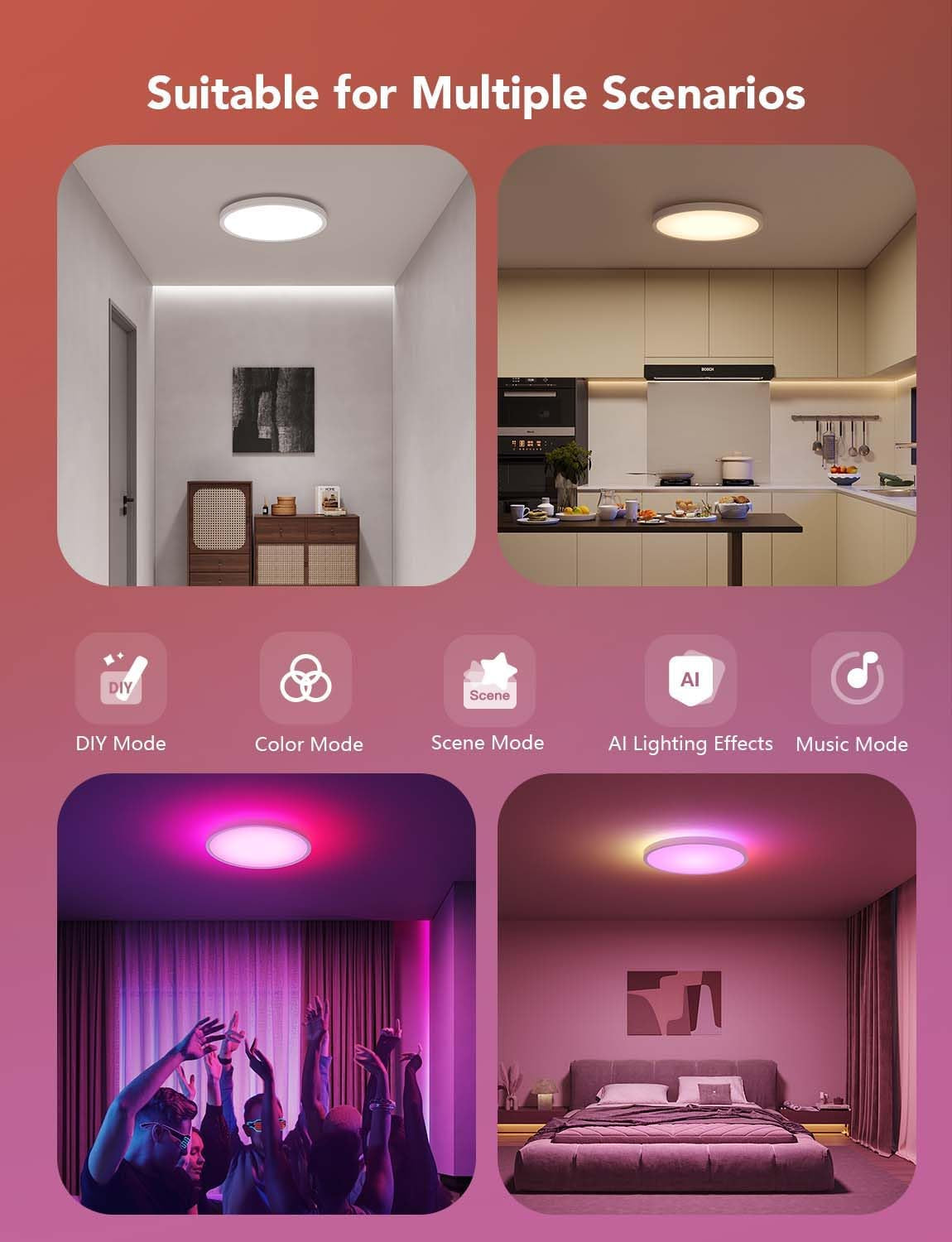 RGBIC LED Smart Ceiling Light 2400LM Flush